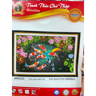 tranh thêu chữ thập cá chép cữ ngư quần hội MN0222 - 100*55cm