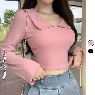 [Bigsize 45-80kg / Order] Áo thun vải bông ấm áp cổ sơ mi tay dài loe ôm body thanh lịch quyến rũ
