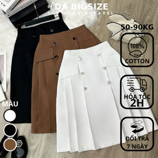DA BIGSIZE - Chân Váy Xếp Ly 6 Nút Lưng Âu Phía Sau Có Dây Kéo 100% Cotton Lạnh Mềm Mịn Dành Cho Người Mập 50-90kg