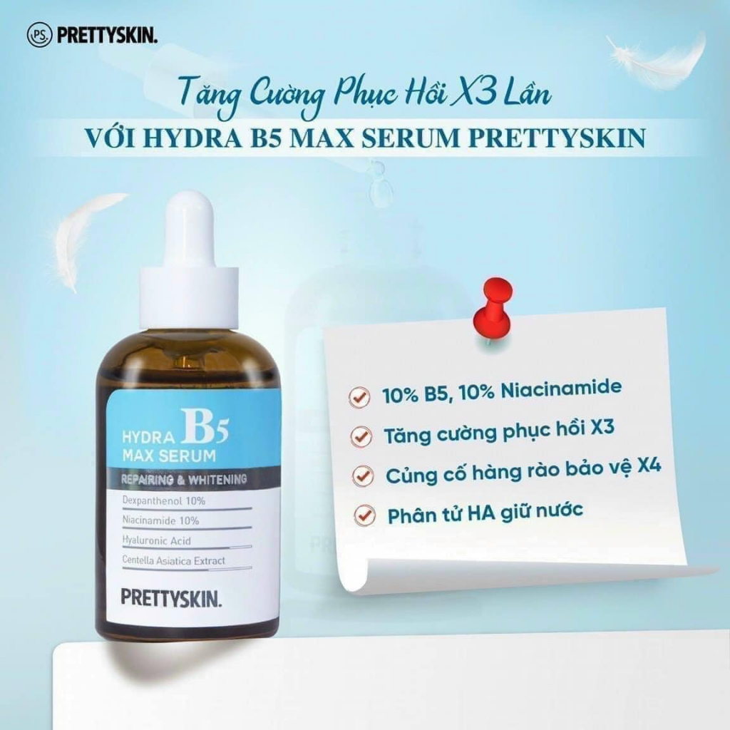 Tinh chất Pretty Skin B5 Hydra Max Serum Repairing & Whitening 50ml Dưỡng Trắng Và Phục Hồi Da An Toàn