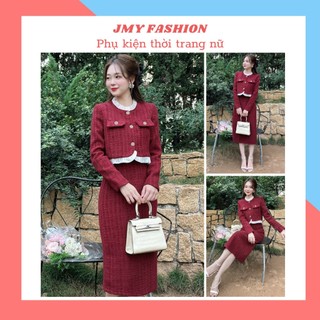 S439 Set đỏ tiểu thư, váy dự tiệc sang chảnh [TH Hà Thanh] áo khoác tay dài dạ tweed phối chân váy công sở thanh lịch