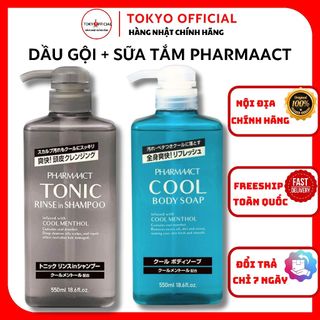 Dầu gội pharmaact tonic 550ml, sữa tắm pharmaact cool 550ml kumano nhật bản, ngừa gàu, bạc hà mát lạnh