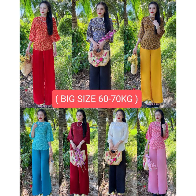 ( BIG SIZE 60-70KG) SET BÀ BA LỤA TẰM , ĐÍNH NGỌC , TAY LỠ