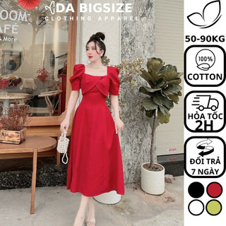 DA BIGSIZE - Đầm Bigsize Nữ , Váy Dự Tiệc Đắp Chéo Ngực Chất Cotton Mềm Mịn Che Khuyết Điểm Dành Cho Người Mập 50-90kg