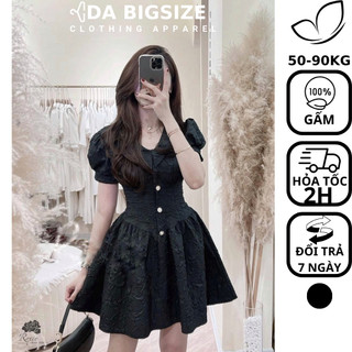 DA BIGSIZE - Đầm Bigsize Nữ , Váy Dự Tiệc Cổ Nhọn Phối Nút Chất Gấm Cao Cấp Che Khuyết Điểm Dành Cho Người Mập 50-90kg
