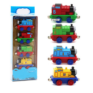 Mô hình đồ chơi Tàu hỏa thomas mini bằng kim loại và nhà đẩy gồm 4 xe