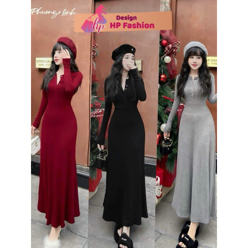 Đầm body maxi dáng dài màu đỏ tết dài tay HP FASHIONTREND váy nữ dài đi tiệc tôn dáng sang chảnh G665