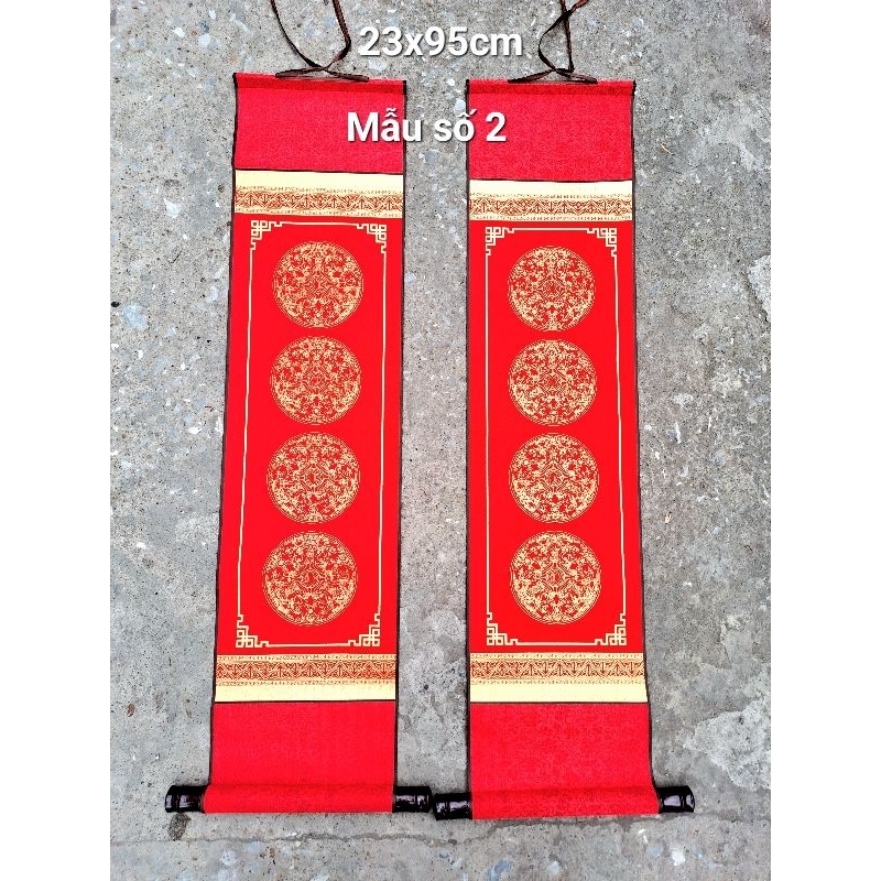 Câu đối lụa  4 chữ mẫu thần tài viết thư pháp