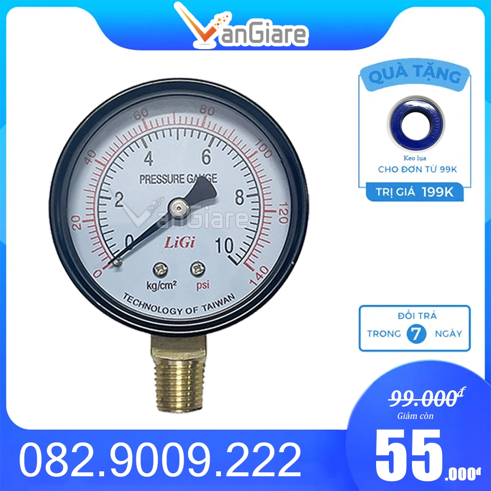 Đồng hồ đo áp suất Ligi chân không -1kg 10kg 150kg 250kg, đo áp suất nước, khí nén, hơi