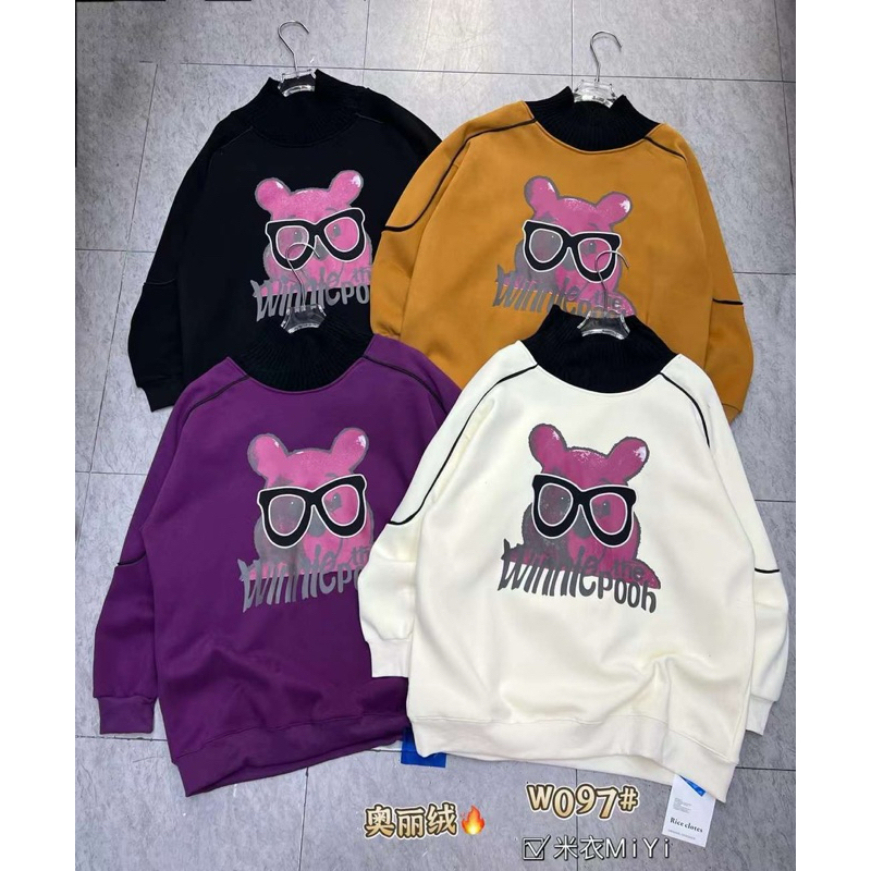 Áo sweater nỉ nhung gấu Pull cổ 3 phân hàng QC L1 form siêu to