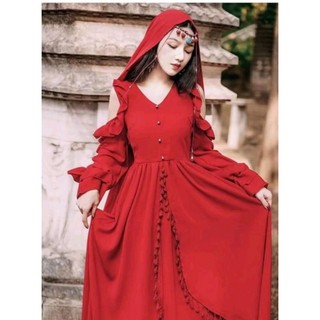 đầm maxi đỏ phối chuông New size M ( cao trên m6)