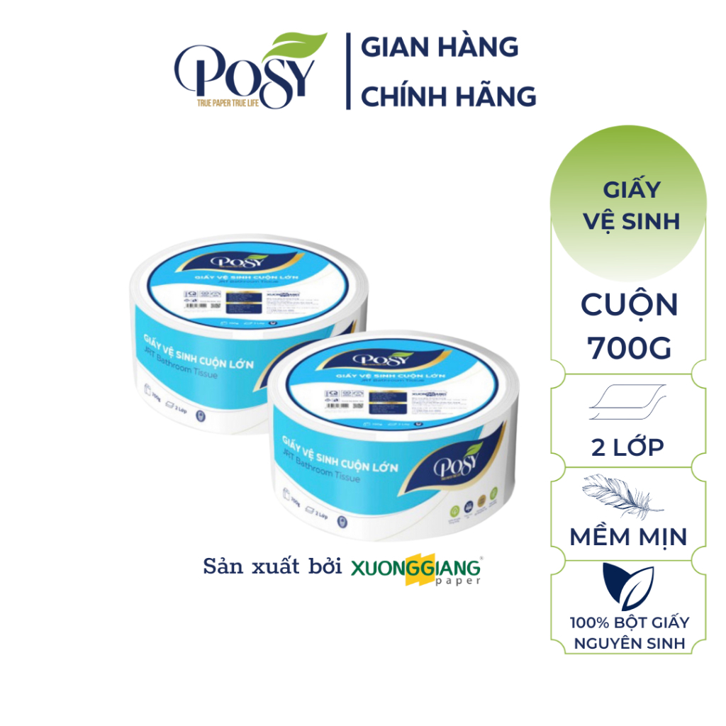 Combo 10 cuộn giấy vệ sinh cuộn lớn Posy 700g, 2 lớp, mềm mịn tiện dụng