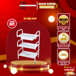 Xe đẩy kính spa | xe đẩy kính 3 tầng mặt kính hoa văn có khay