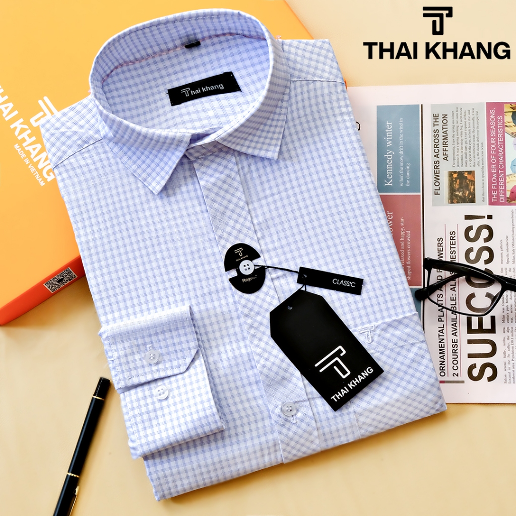 Áo sơ mi dài tay nam Thái Khang vải sợi cottom siêu mềm mát loại áo sơ mi nam công sở form rộng classic AHOP29