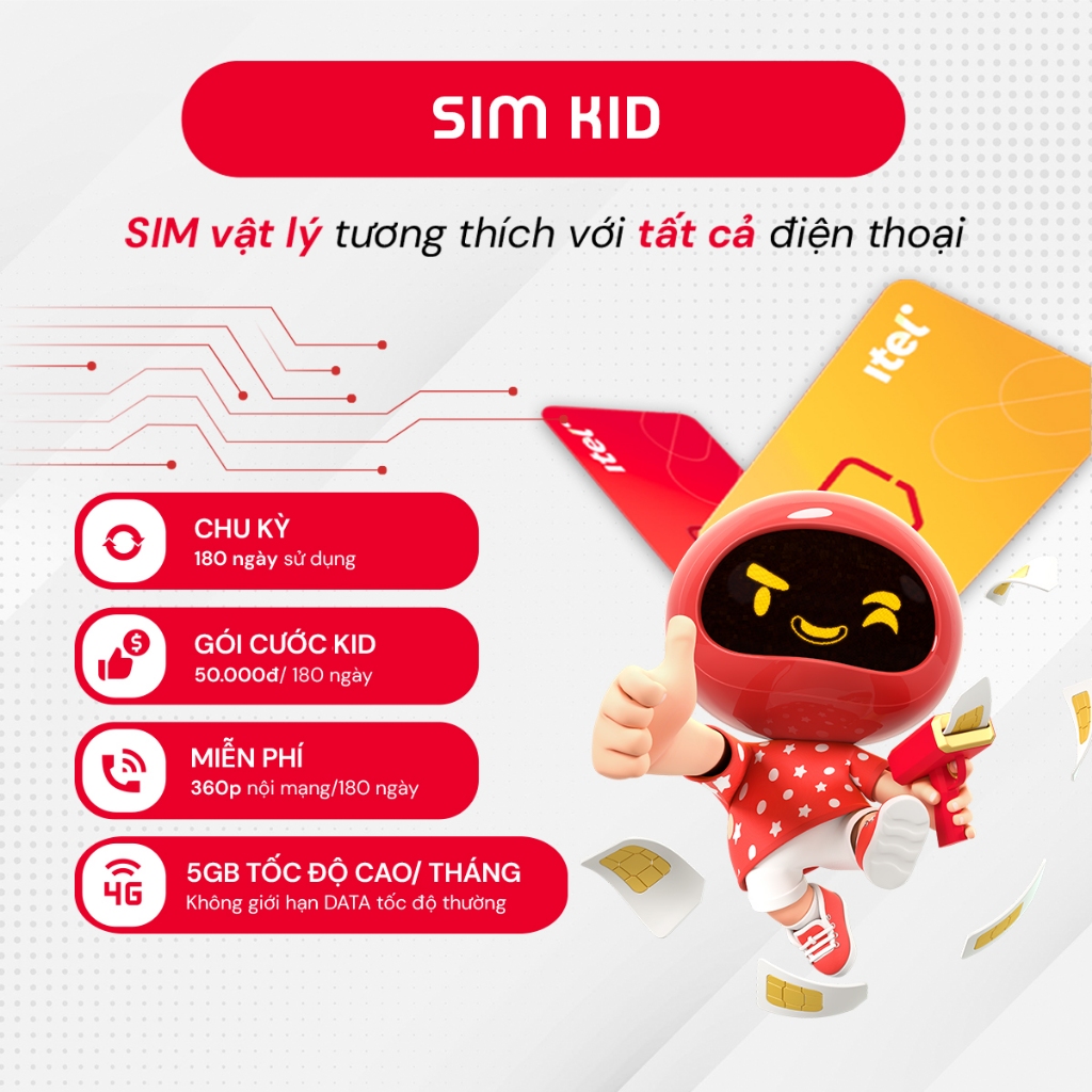 SIM iTel KID - Data 4G không giới hạn - Gói 6 tháng