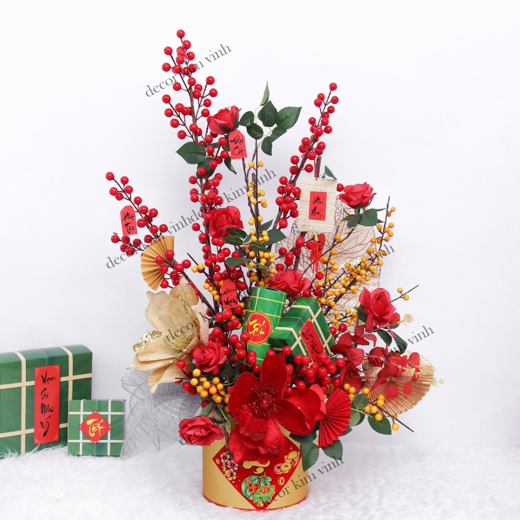 Chậu Đào Đông Trang Trí TẾT A26 May Mắn Tài Lộc – Handmade