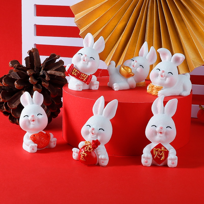Set 6 Thỏ May Mắn, Thỏ Ngọc Tài Lộc Trang Trí Tết Tiểu Cảnh Làm Đồ Handmade MH12