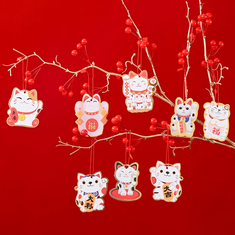 Set 15 Tag Treo Mèo Trắng TAG65, Hình Treo Tết Tag Treo Cây Trang Trí Tết