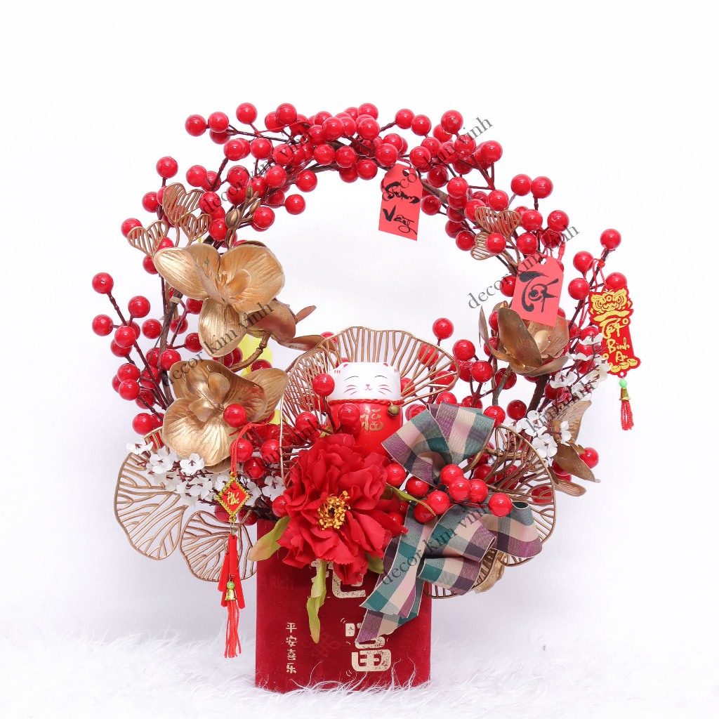 Chậu Đào Đông Trang Trí TẾT A27 May Mắn Tài Lộc – Handmade