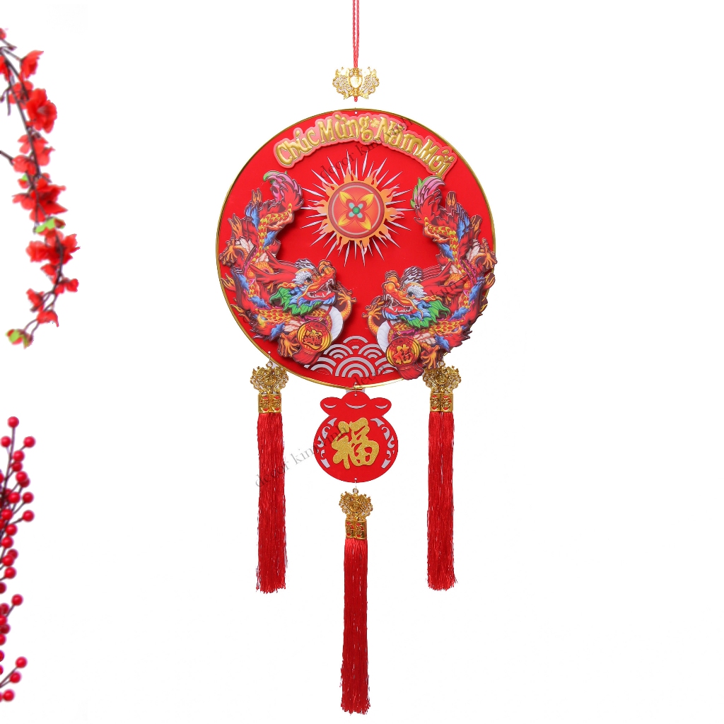 Vòng Treo Ông Thần Tài Lắc Lư SONG LONG XOAY TT03 Vòng Treo Trang Trí Tết Dùng Pin