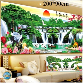 (KHO SỈ GIÁ RẺ )  tranh đính dá phong cảnh lưu thủy sinh tài kt 200*90cm