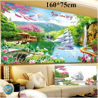 tranh đính đá cao cấp phong cảnh thiên nhiên thuận buồm xuôi gió kt 160x75cm