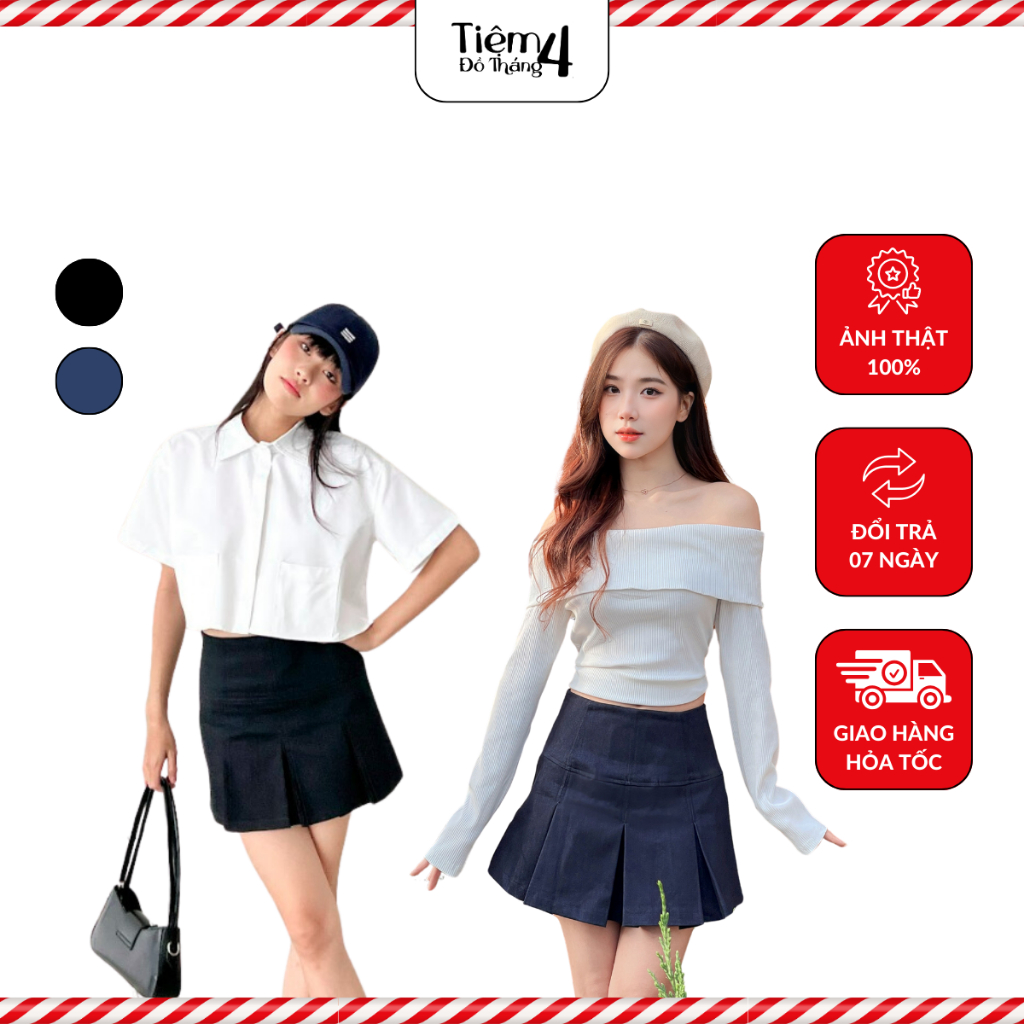 Chân Váy Xếp Ly Ngắn Tiệm Đồ Tháng 4 Form Chữ A Vải Kaki Mềm Dày Dặn Phối Áo Sơ Mi Croptop Cá Tính Thời Trang Zaro Skirt