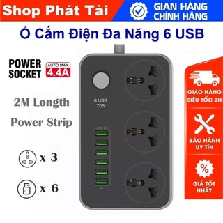 Ổ Cắm Điện Đa Năng Thông Minh Tiêu Chuẩn EU - 6 Cổng USB Hỗ Trợ Sạc Nhanh 4.4A Tích Hợp IC Chống Cháy, Nổ, Quá Tải