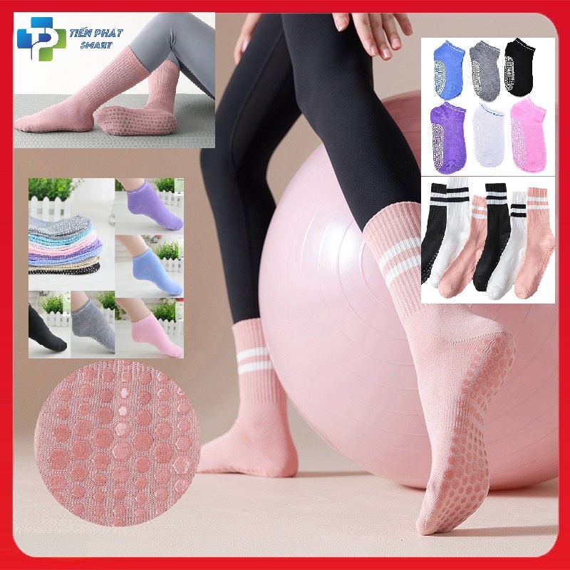 Tất,Vớ nữ tập Yoga Gym Pilates chống trơn trượt,(cổ lửng,Cổ Ngắn)chất liệu cotton thoáng khí có gắn silicon ở bàn chân