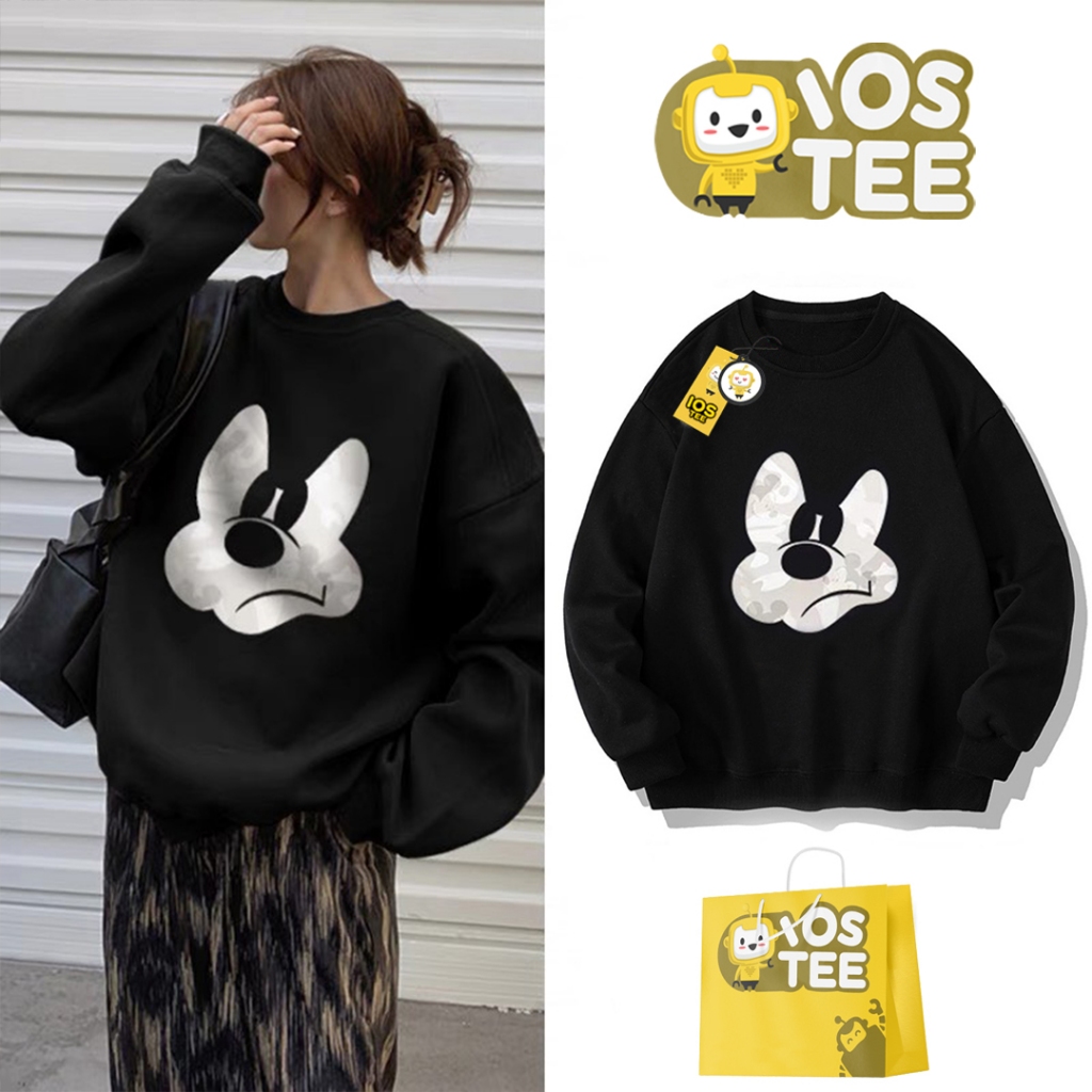 [Mã INBAU253 giảm 25K đơn 149K] Áo nỉ Sweater da cá in hình Mickey màu đen cho các bạn teen IOSTEE