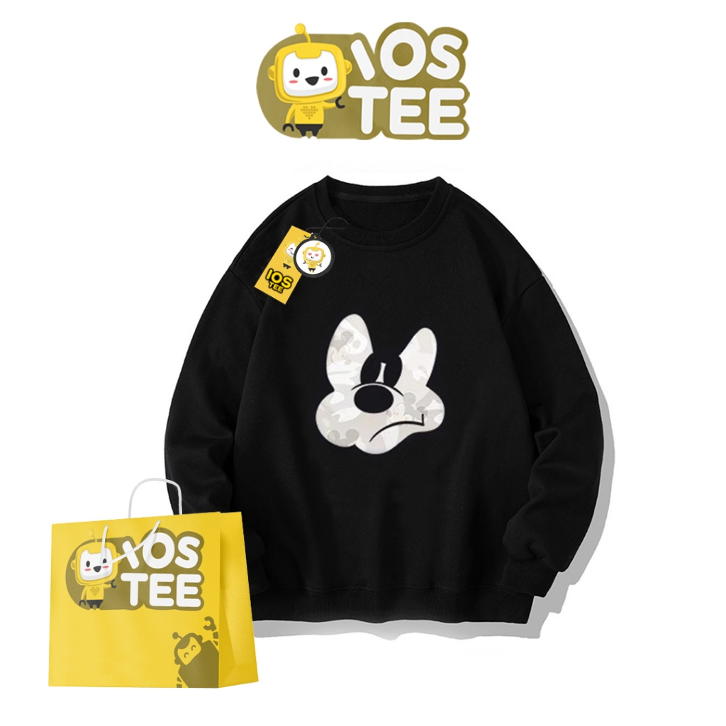 [Mã INBAU253 giảm 25K đơn 149K] Áo nỉ Sweater da cá in hình Mickey màu đen cho các bạn teen IOSTEE