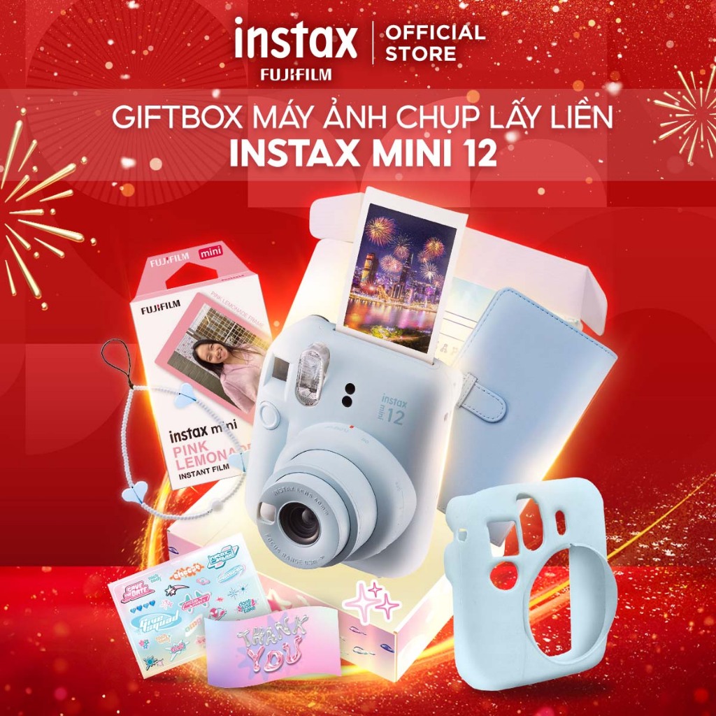  COMBO BOX Máy Ảnh Chụp Lấy Liền Fujifilm Instax Mini 12 - Bảo Hành 1 Năm