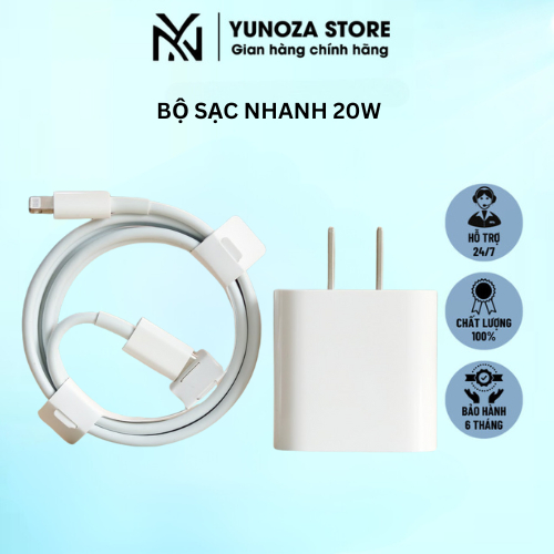 Bộ Sạc Nhanh 20W Bản Cao Cấp Chế Độ Sạc Thông Minh- Củ Sạc Nhanh An Toàn Chống Cháy Nổ YUNOZA (Bảo Hành 6 tháng)