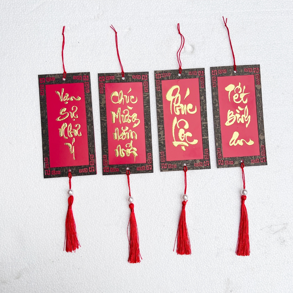 Liễn treo cây mai, cây đào Chúc mừng năm mới - Vạn Sự Như Ý- Tết bình an - Phúc Lộc 15cm x 7,5cm