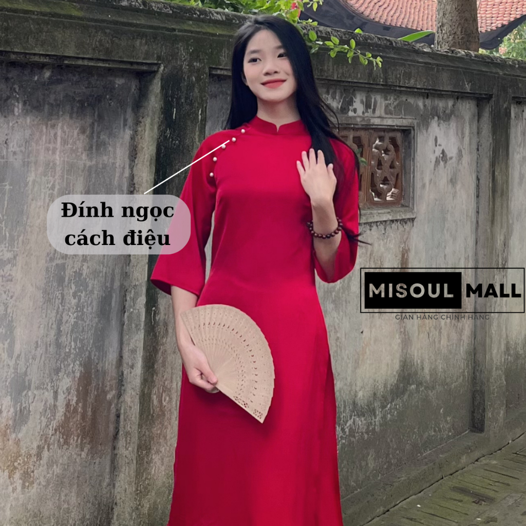 Áo Dài Cách Tân BigSize Lụa Trơn Đính Ngọc Cùng Quần Phối Phong Cách Hiện Đại MiSoul Mall  240