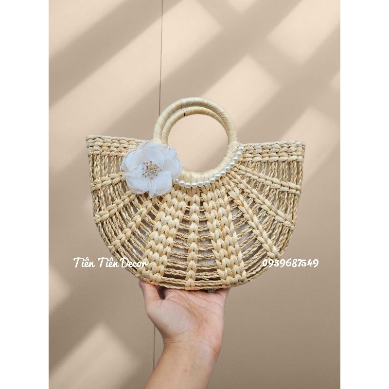 Kho sỉ túi cói lục bình vintage rẻ quạt chụp hình đi biển cho chị em sang xịn 25x 18x 9
