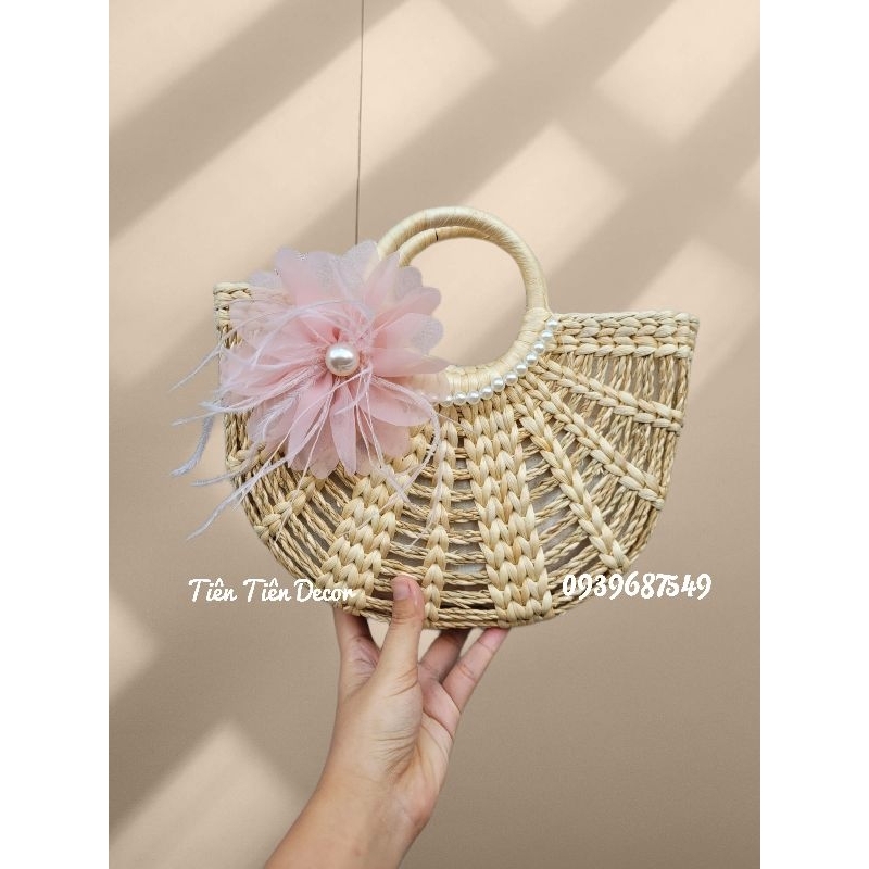 Kho sỉ túi cói lục bình vintage rẻ quạt chụp hình đi biển cho chị em sang xịn 25x 18x 9