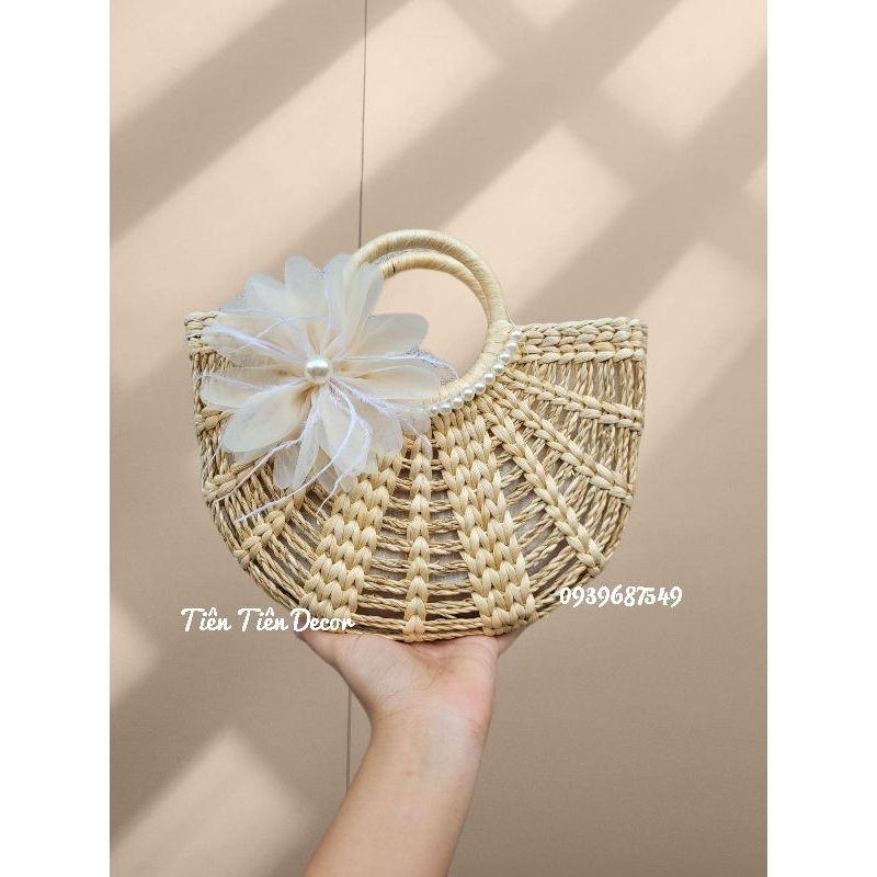 Kho sỉ túi cói lục bình vintage rẻ quạt chụp hình đi biển cho chị em sang xịn 25x 18x 9