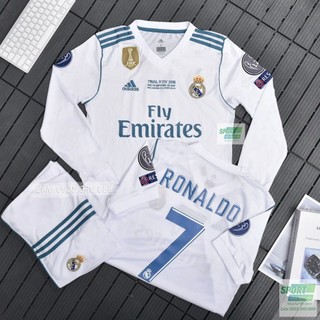 Bộ quần áo bóng đá dài tay clb real madrid 2017/18 - đồ đá banh retro real màu trắng cao cấp