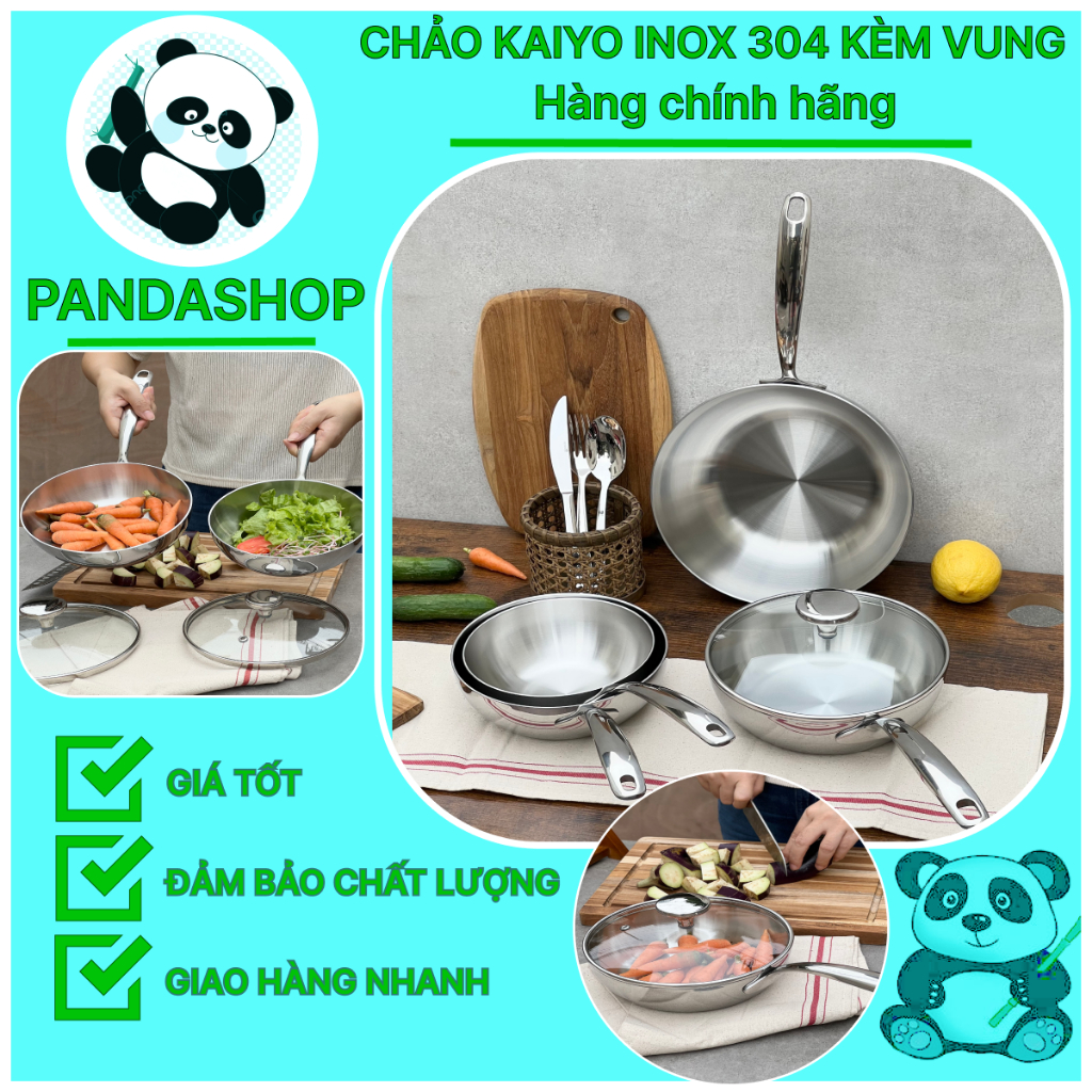 CHẢO ĐÚC INOX NGUYÊN KHỐI KAIYO  KÈM VUNG KÍNH - Inox 304