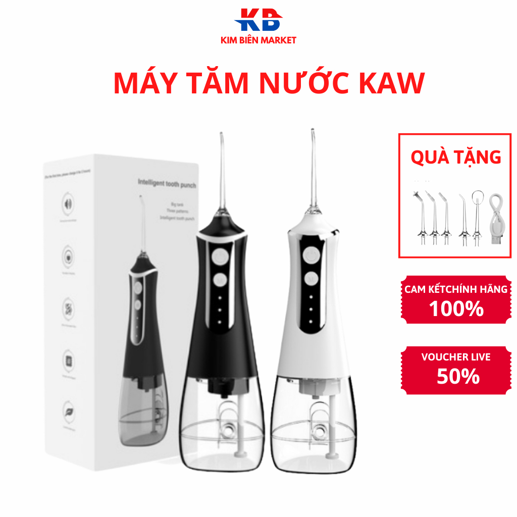 Máy Tăm Nước Kaw Hàng Chính Gãng Fullbox Phụ Kiện Kèm 4 Đầu Tăm Khác Nhau Cho Mọi Loại Răng