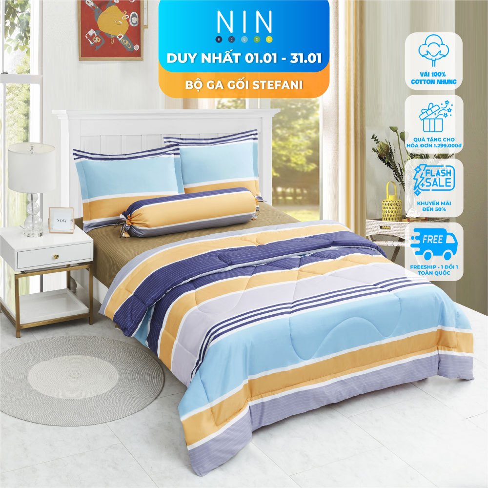 Bộ ga giường, áo gối NIN House - Stefani - ST200027 nhiều kích cỡ (Không kèm mền)