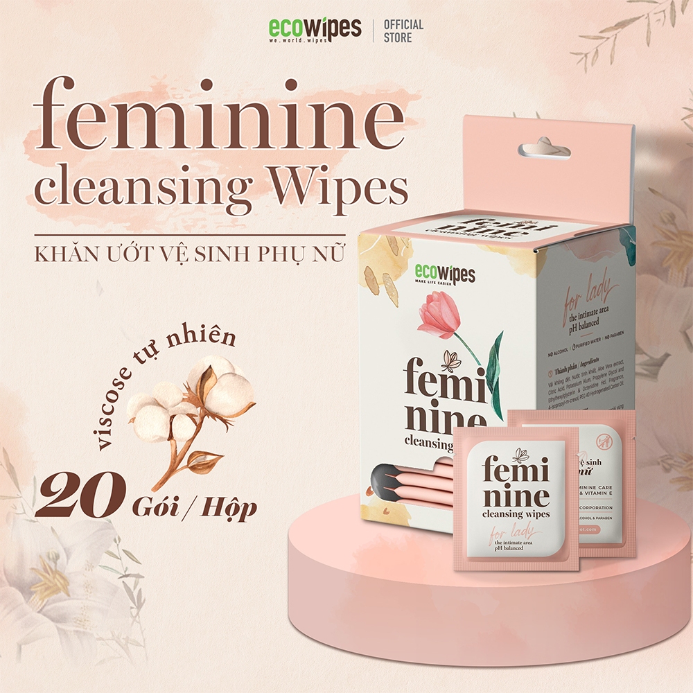 Hộp 20 gói khăn ướt vệ sinh vùng kín phụ nữ cao cấp Feminine Cleansing