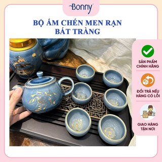 Bộ ấm chén uống trà, chén uống trà, bộ ấm chén pha trà trà gốm sứ men rạn hàng Bát Tràng cao cấp