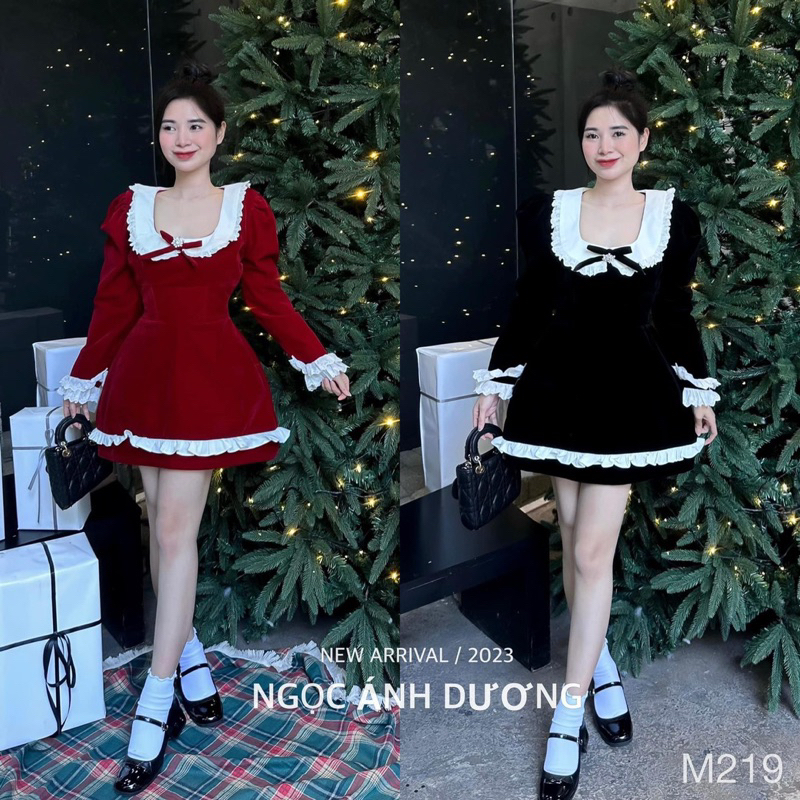 váy nhung phối cổ thô 25205
