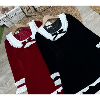 váy nhung phối cổ thô 25205