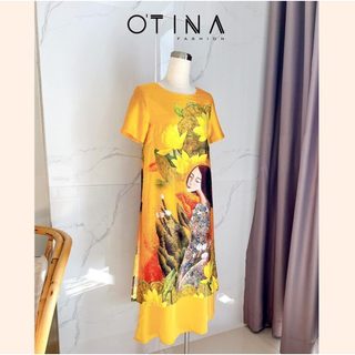 Đầm hai tà sen lá vàng
