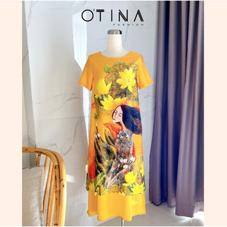 Đầm hai tà sen lá vàng