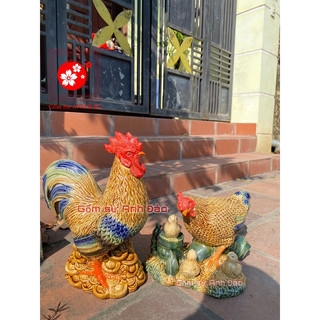 Bộ tiểu cảnh đàn gà gốm sứ Bát Tràng cao cấp