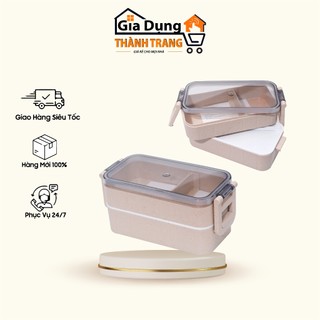 Hộp cơm lúa mạch chữ nhật 2 tầng kèm thìa dĩa